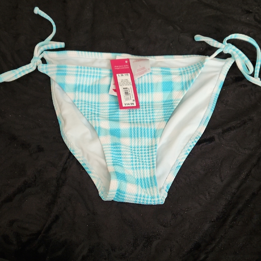 🎃 Xhilaration Aqua and White Plaid Bikini Bottom